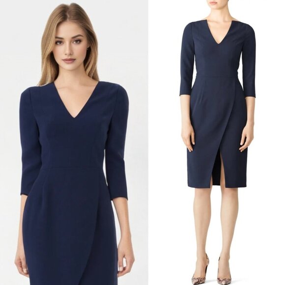 Black Halo Oklahoma Sheath Dress Navy Blue Neutral Office Career Professional - Picture 1 of 8